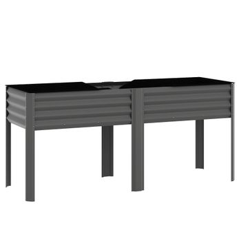 Outsunny Huerto Elevado de Metal, Jardinera Elevada de Metal 241L con Barras Reforzadas y Tejido No Tejido, Gris oscuro   Aosom España