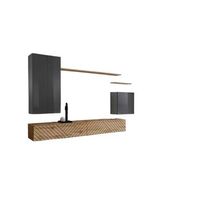 conjunto de muebles para salon switch ii gris y roble wotan acabados en efecto gris brillante y roble fresado