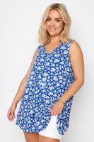 yours top azul de flores con vuelo sin mangas mujer curvy y tallas grandes yours