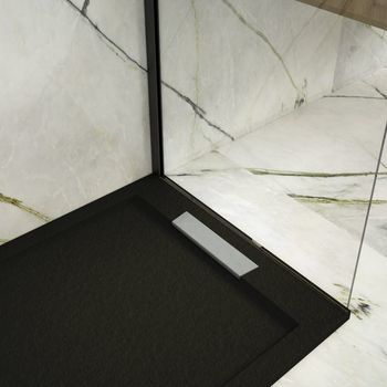 Plato De Ducha Resina Lux Negro 70x130cm Rejilla Inox