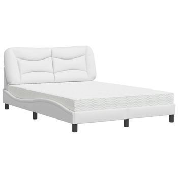 Cama Con Colchón Hvar Cuero Sintético Blanco 140x190 Cm Vidaxl