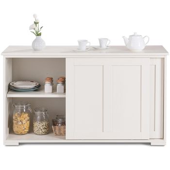 Costway Aparador Buffet con Puertas Correderas Armario Multiusos de Madera 106,5 x 33 x 60 cm Beige
