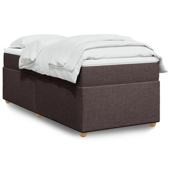 Cama Individual | Cama De Adulto | Cama Box Spring Con Colchón Tela Marrón Oscuro 80x200 Cm Cfw322818