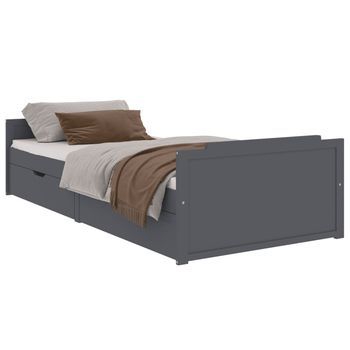 Estructura Cama Con Cajones Madera Maciza De Pino Gris 90x200cm