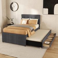 cama familiar tapizada con cajones y cama nido cabecero ajustable 90x200cm gris