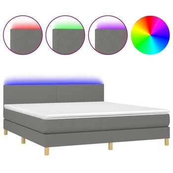 Cama Box Spring Con Colchón Y Led Tela Gris Oscuro 160x200 Cm Vidaxl