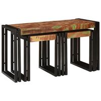 3 piezas mesa nido marron y negro madera maciza reciclada y metal