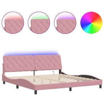 Estructura De Cama Con Luces Led Terciopelo Rosa 200x200 Cm