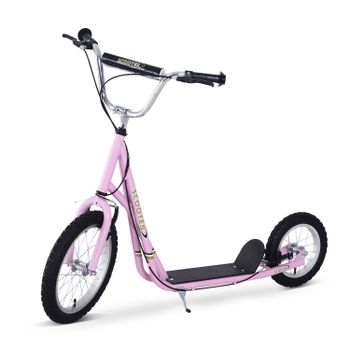 HOMCOM Patinete para Niños Mayores de 5 Años Scooter de 2 Ruedas Grandes con Doble Freno y Manillar Ajustable en Altura para Adolescentes Adultos 135x58x92-100 cm Rosa   Aosom España