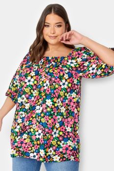 Yours Blusón Con Escote Fruncido De Flores De Colores, Mujer Curvy Y Tallas Grandes, Yours