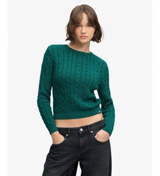 Superdry para mujer. W6110801A Jersey Essentials Cable verde (S), Casual, Lana, Manga larga