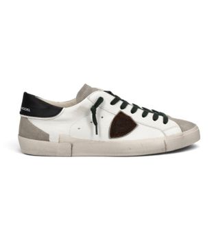 Philippe Model para hombre. PRLU Zapatillas de Piel Prsx Low blanco (44), Plano, Cordones, Casual