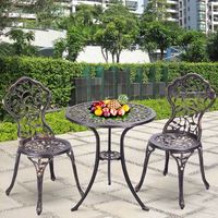 juego de mesa y 2 sillas de jardin 3 piezas para exterior metal bronce