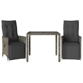 Mesita Y Sillas Jardín 3 Piezas | Mueble De Jardín Y Cojines Ratán Sintético Gris