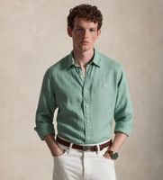 polo ralph lauren para hombre 710966294522 camisa de lino custom fit verde m casual manga larga