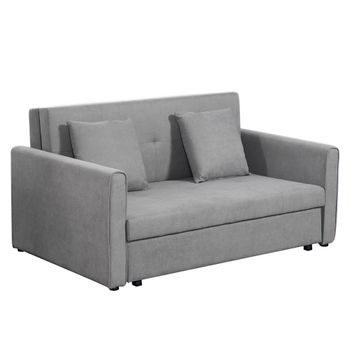 HOMCOM Sofá Cama de 2 Plazas Tapizado en Algodón con Cojines Desmontables Reposabrazos Base de Almacenaje 152x101x81 cm Gris   Aosom España