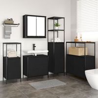 juego de muebles de bano de 5 piezas vidaxl en madera de roble negra v2196 unico  negro