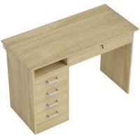 homcom escritorio moderno con 5 cajones gran superficie 1 compartimento abierto cajon con cerradura 110 x 50 x 76 cm roble   aosom espana