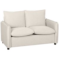 homcom sofa 2 plazas acolchado en tejido efecto piel transpirable acolchado grueso 2 cojines brazos para salon crema   aosom espana