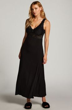 Hunkemöller Vestido lencero Nora Lace Long Negro