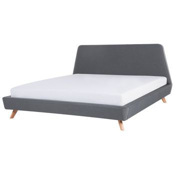 Cama Doble Tapizada Gris 180 X 200 Cm Con Estructura Y Cabecero Vienne