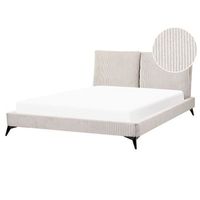 cama con somier moderno tapizado de pana somier de listones cabecero acolchado 160 x 200 cm beige claro melle