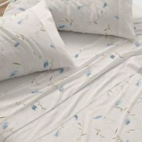 juego de sabanas 50 algodon diseno botanico natural azul 150 x 190200 cm - azul - burrito blanco