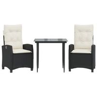 set comedor de jardin 3 uds  conjunto mueble jardin mesa y sillas con cojines ratan sintetico negro