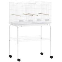 pawhut jaula para pajaros con comederos y bandeja extraible ideal para canarios y periquitos con soporte incluido 76x46x46116 cm blanco