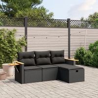 conjunto de sofas jardin 4 uds  mueble jardin mesa y sillas con cojines ratan sintetico negro cfw568894