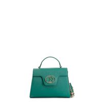 bolso de mano con solapa de saffiano con logo ovalado esmaltado a juego green