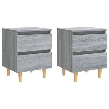 Pack 2 Uds Mesitas De Noche | Mesa Auxiliar | Mesilla Patas De Madera Gris Sonoma 40x35x50 Cm