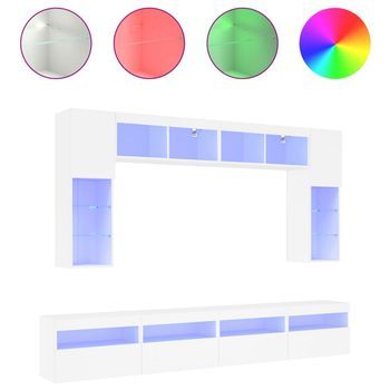 Mueble De Pared De Tv Con Luces Led 8 Piezas Blanco Vidaxl