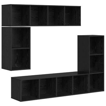 Conjunto De Mueble De Tv 4 Uds | Mueble De Salón | Gabinete De Tv Roble Negro Madera De Ingeniería