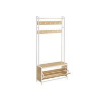perchero zapatero roble  blanco  9 ganchos 30 x 85 x 180 cm