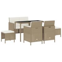 conjunto comedor jardin 6 uds  mueble jardin mesa y sillas con cojines ratan sintetico beige