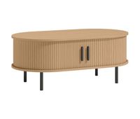 homcom mesa de centro con puertas de tambor deslizantes mesa de cafe ovalada para salon con almacenamiento oculto y patas de metal moderno de mediados de siglo 100x55x40 cm madera natural