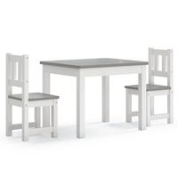 mesa y sillas infantiles 3 uds  juego de muebles de jardin mdf blanco y gris