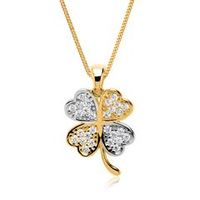 cadena trebol de oro 8 quilates con circonita blanca