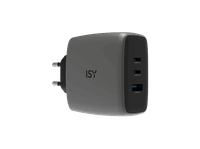 cargador de pared - isy iac-7100 100w 3 puertos carga ultrarrapida gris oscuro