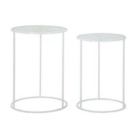 juego de 2 mesas de metal blanco con mariposas o cm 43x60-38x55