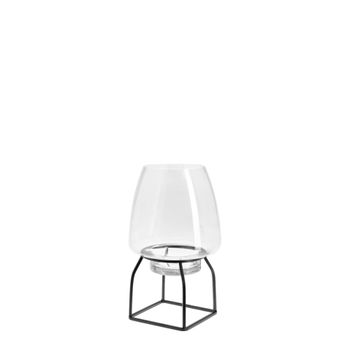 Portavelas decorativo de vidrio transparente y negro h32