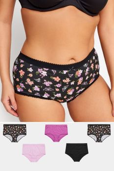 Yours Juego 5 Bragas Algodón Negras Y Rosas De Flores