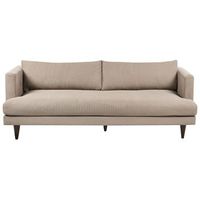sofa 3 plazas sala de estar estilo moderno patas madera oscura tela marron claro jarpen