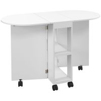 homcom mesa de comedor plegable con ruedas y alas abatibles 120x60x77 cm blanco 2 estantes abiertos para cocina   aosom espana