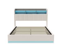 cama 140x200cm led usb hidraulica juvenil canape beige
