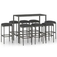 set muebles bar jardin 9 piezas  mobiliario de jardin y cojines ratan sintetico gris