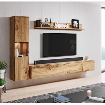 Conjunto De Muebles De Salón Paris, Juego De Muebles De Salón, Mueble De Tv, Sin Iluminación Led, Color Wotan