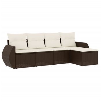 Set Comedor De Jardín 5 Uds | Juego De Muebles De Jardín Y Cojines Ratán Sintético Marrón