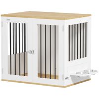 pawhut jaula para perros medianos 2 en 1 con 2 puertas con puertas comedero giratorio de 360 y 2 cuencos 80x55x715 cm blanco